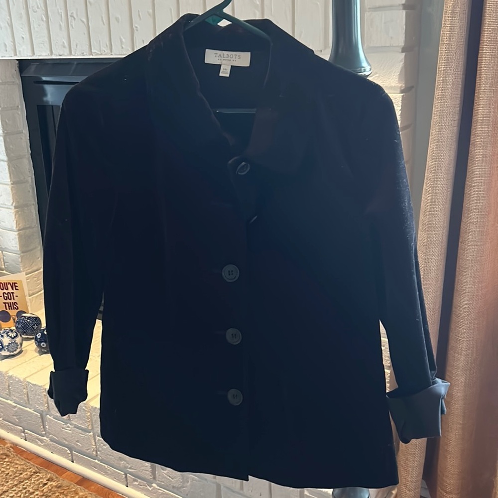 Talbots petites, black velvet blazer/jacket, 14 P, NWOT